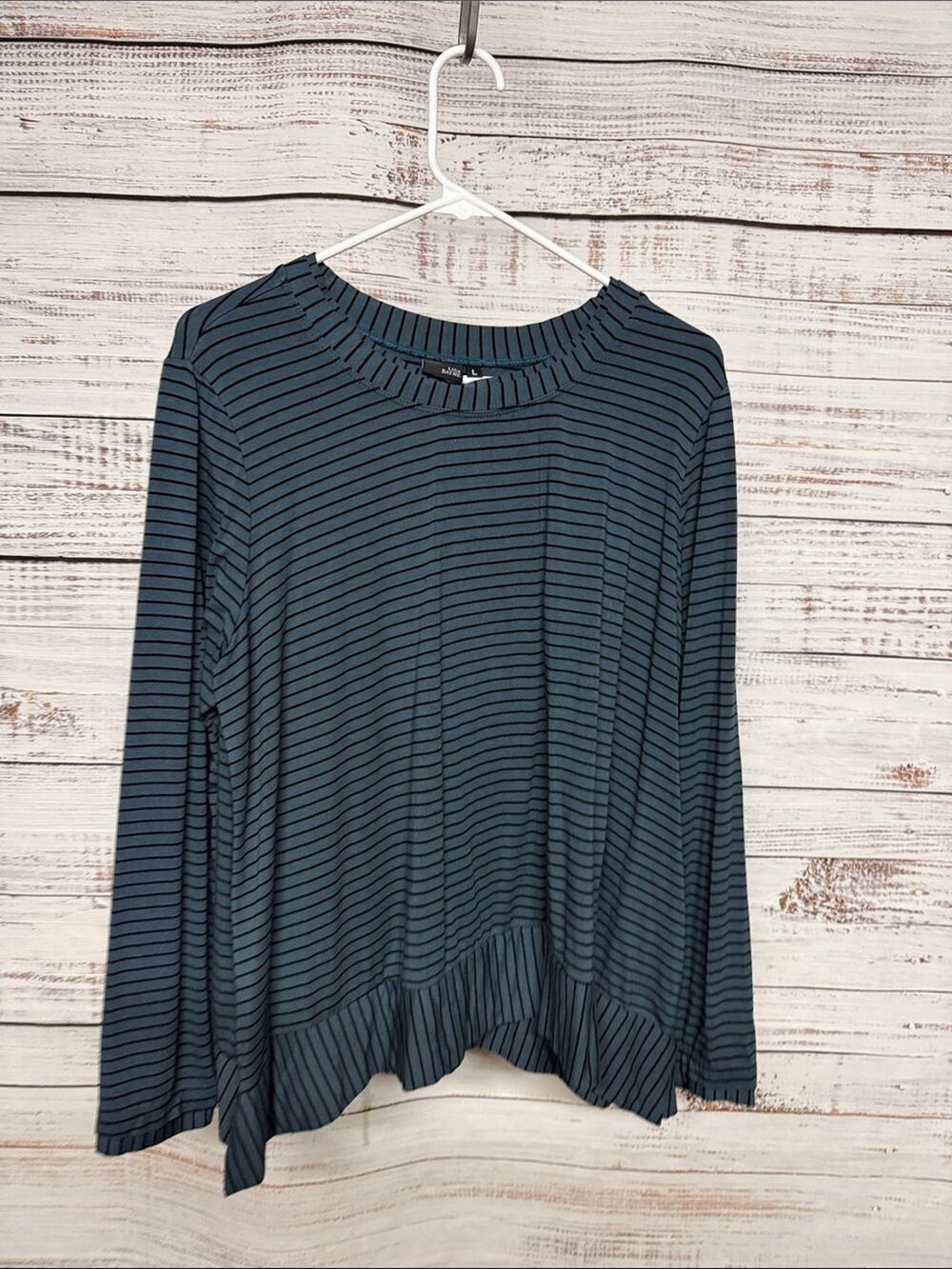 Lisa Bayne Tee Large Blue Black Stripe